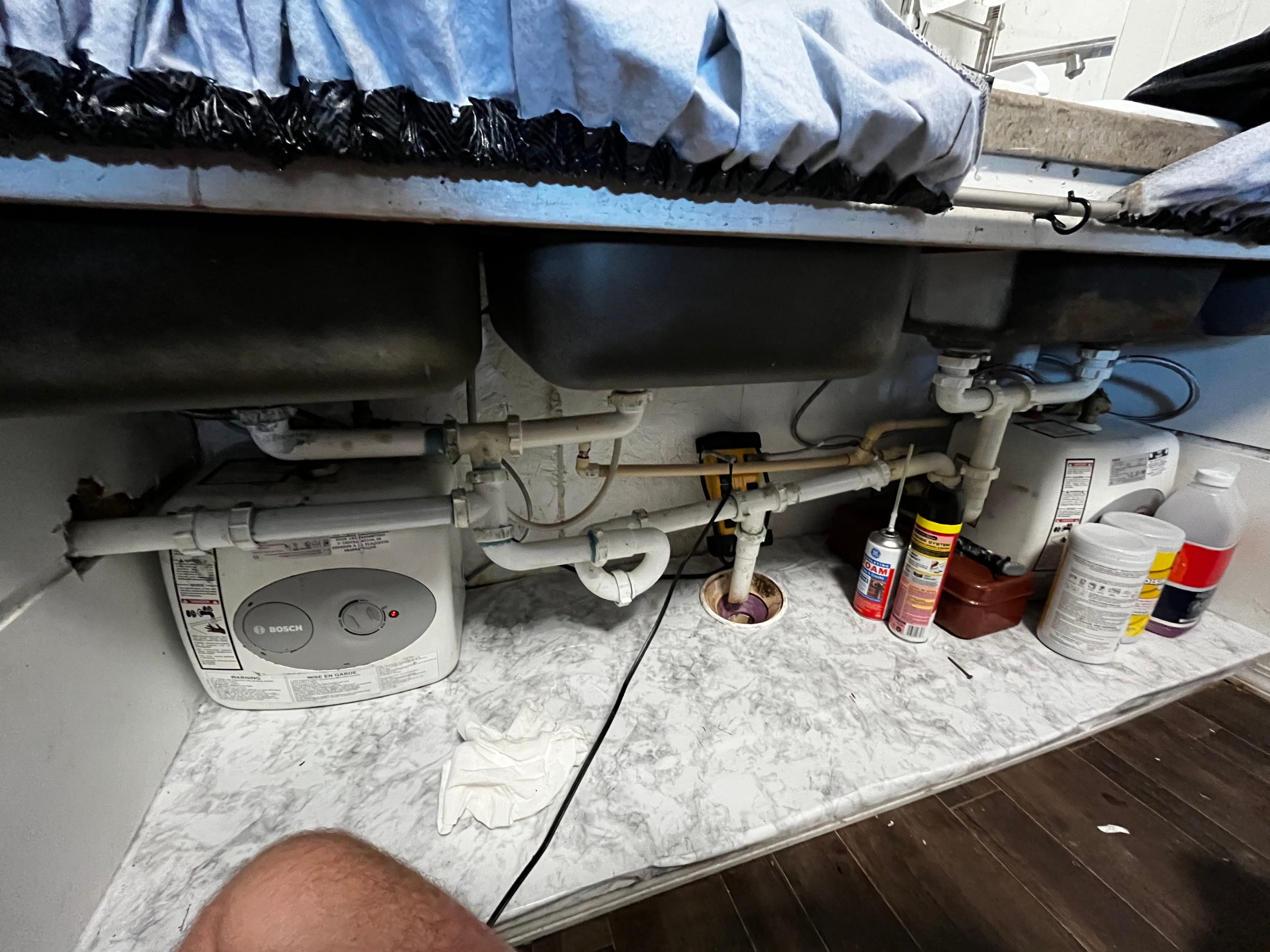 Finished white double-vanity bathroom.